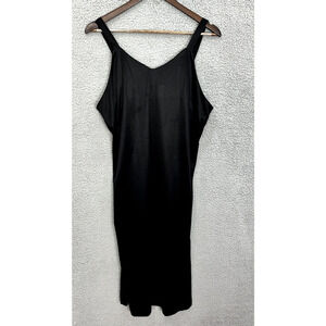 Vintage Statements Satin Midi Slip Dress Womens 16 Black Y2K 90s Glam Whimsigoth